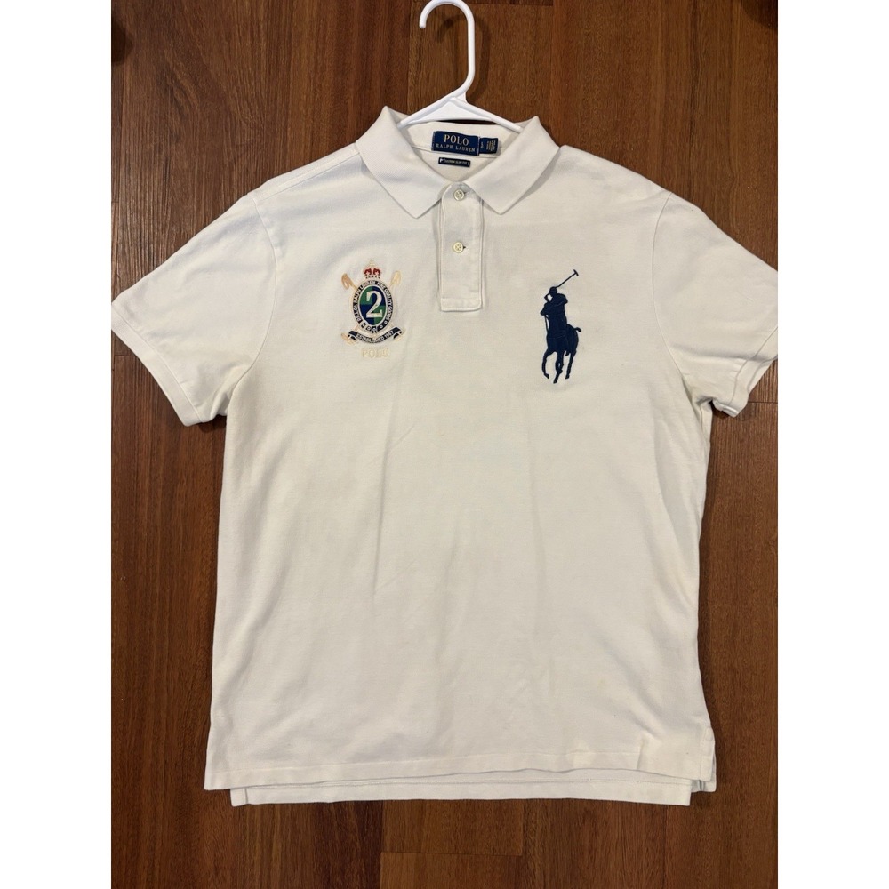 Polo Ralph Lauren Big Pony Polo Shirt Men L White Custom Slim Fit Cotton